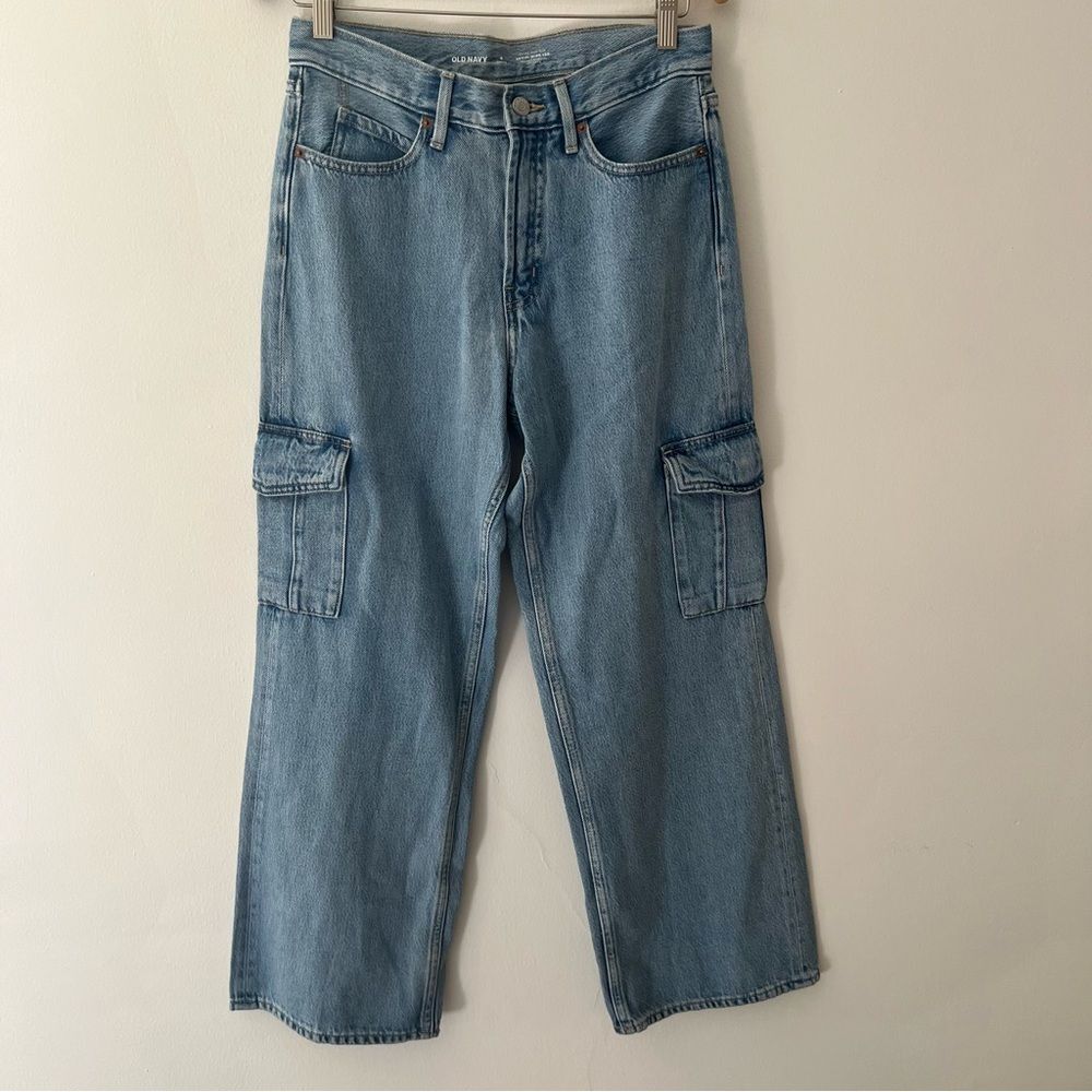 Old Navy Cargo Jeans Extra High Rise Sky-Hi Wide Leg Jeans Size 4 Slouchy Baggy